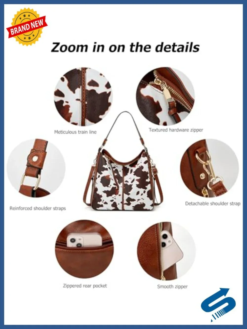 Cow Print Tote Handbag Set with Wallet Crossbody High Capacity PU Leather